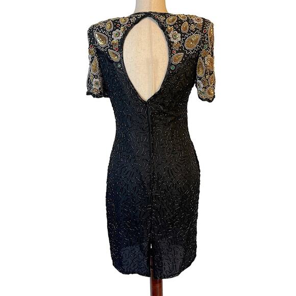 Laurence Kazar Vintage 80s Heavily Beaded Silk Cocktail Dress MP - Picture 7 of 16